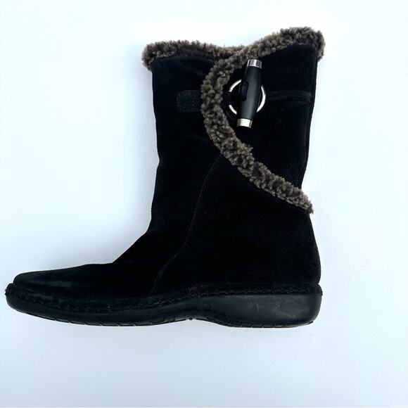 Stuart Weitzman Women's Winter Boots Black suede Faux Fur with Toggle - Picture 3 of 7